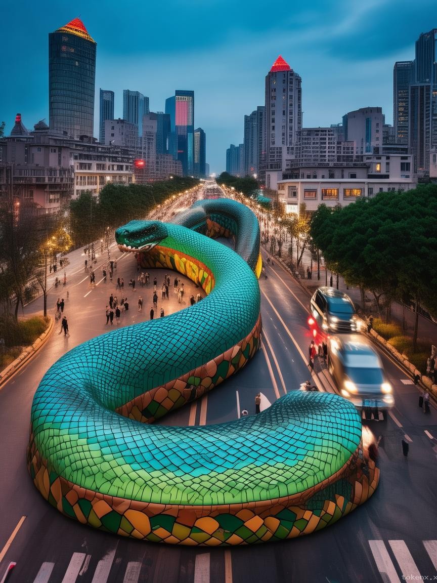 成都春熙路巨型3D蛇太逼真引熱議，城市藝術新邊界在哪？