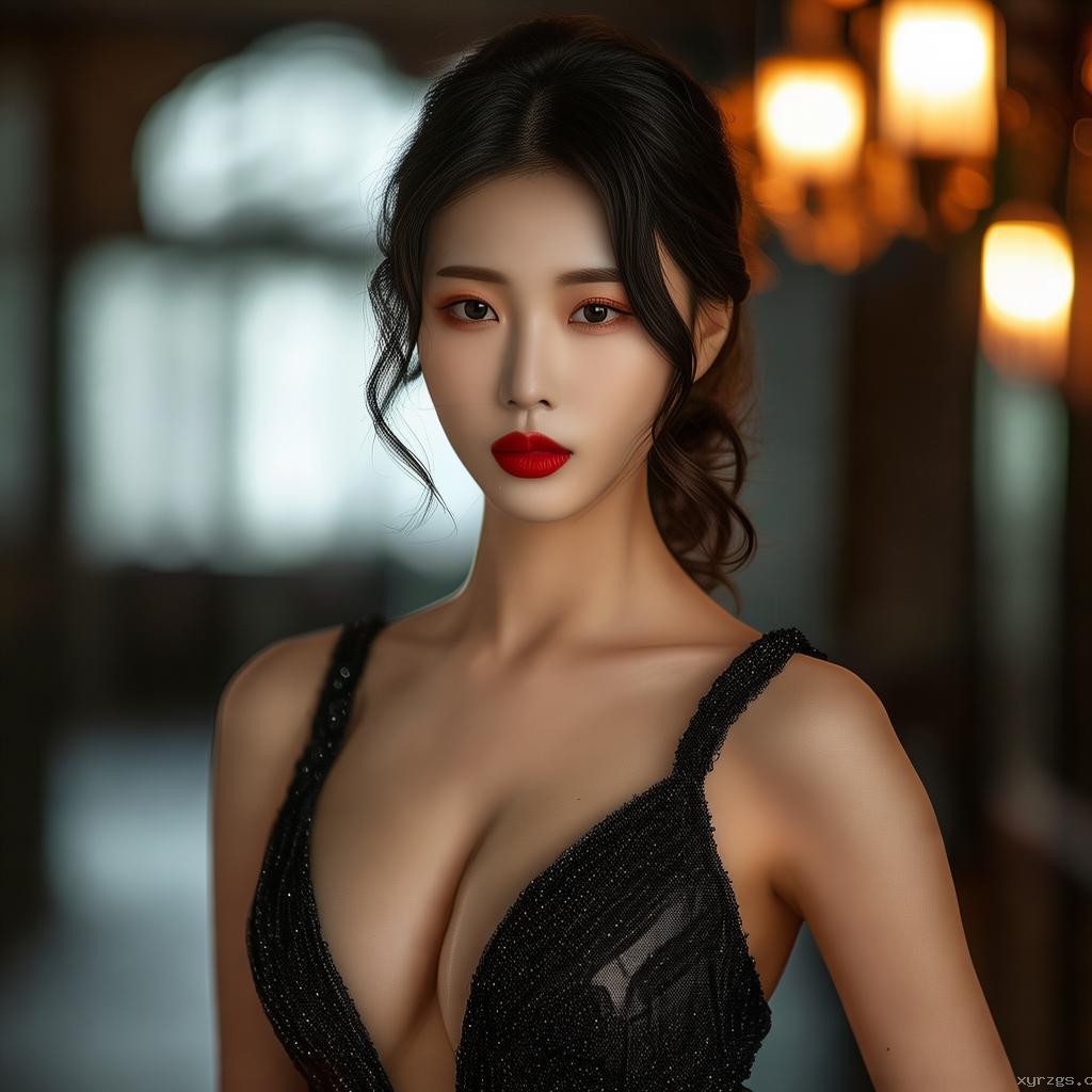 祝緒丹黑裙紅唇造型魅力解析
